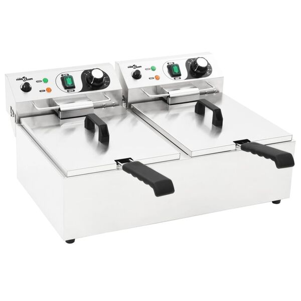 vidaXL Φριτέζα Διπλή Ηλεκτρική 20 Λίτρα 6000 W από Ανοξείδωτο Ατσάλι