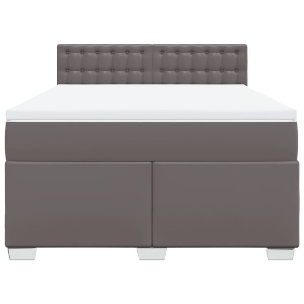 vidaXL Κρεβάτι Boxspring με Στρώμα Γκρι 140x190εκ. από Συνθετικό Δέρμα
