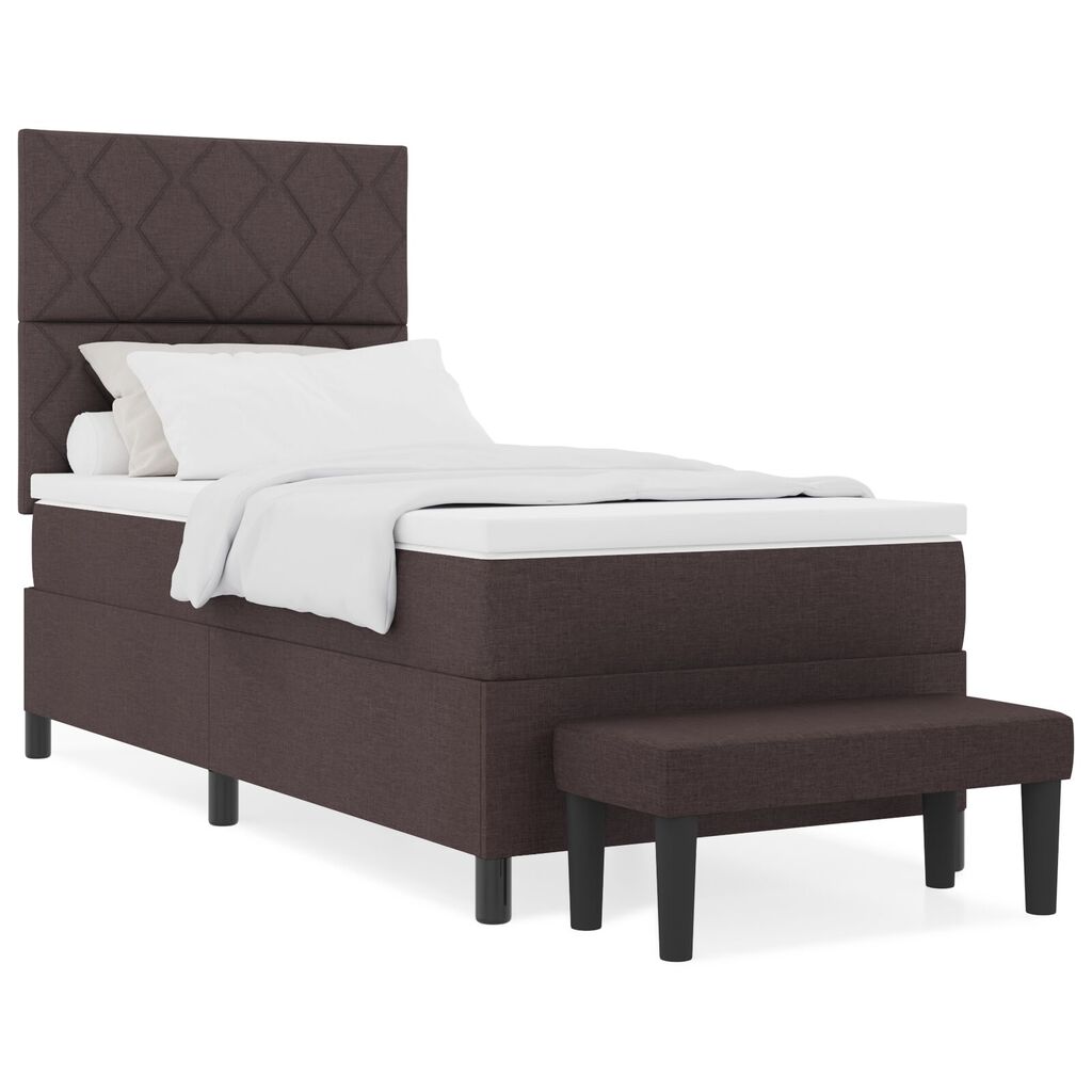 vidaXL Κρεβάτι Box Spring με Στρώμα & Πάγκο Σκούρο Καφέ 90x200 εκ. Ύφασμα