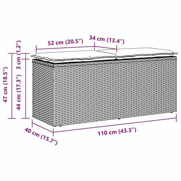 vidaXL Πάγκος κήπου με μαξιλάρι ανοιχτό γκρι 110x40x44 cm