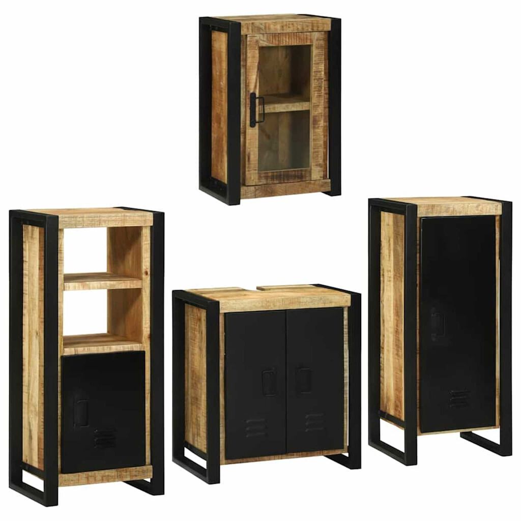 vidaXL Σετ Επίπλων Μπάνιου Επιτοίχιο 4 pcs Καφέ Στερεό ξύλο μάνγκο