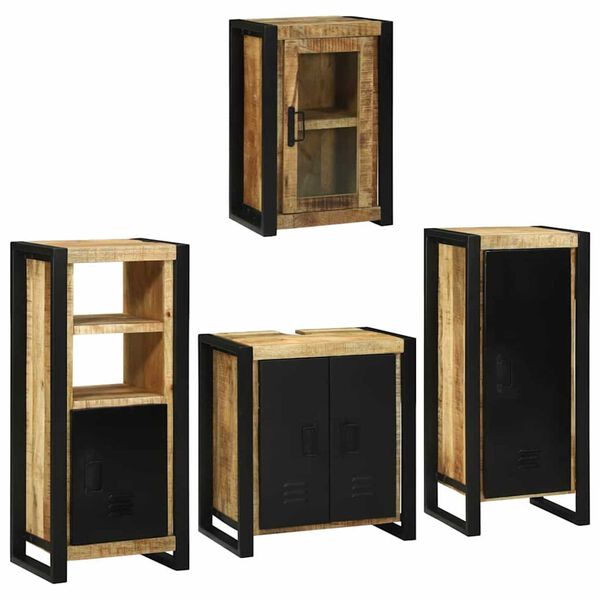 vidaXL Σετ Επίπλων Μπάνιου Επιτοίχιο 4 pcs Καφέ Στερεό ξύλο μάνγκο