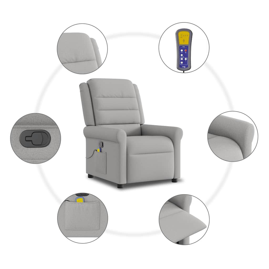 vidaXL καρέκλα ανάκλισης μασάζ Cloud Grey Fabric