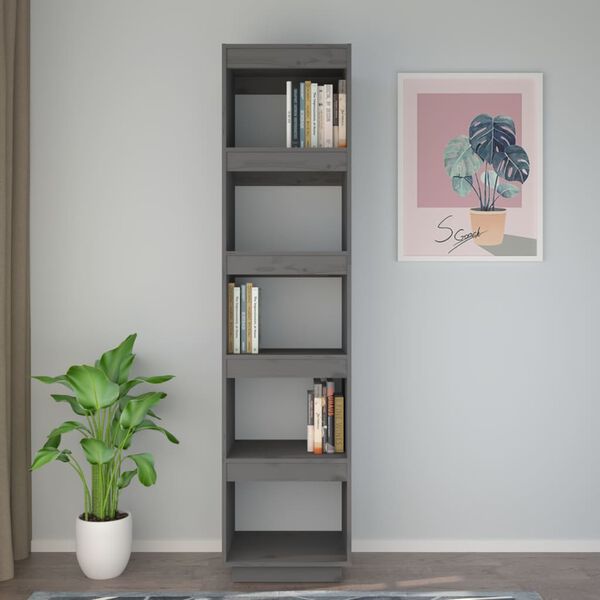 vidaXL Βιβλιοθήκη/Διαχωριστικό Χώρου Γκρι 40x35x167 εκ. Μασίφ Πεύκο