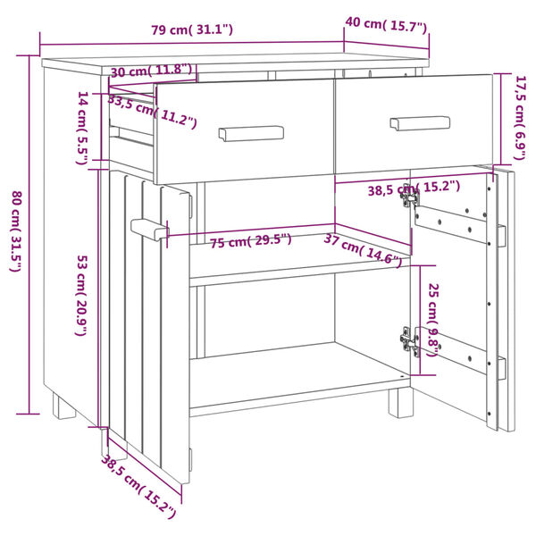 vidaXL Ντουλάπι Αποθήκευσης Σκούρο Γκρι 79x40x80 εκ. Μασίφ Ξύλο Πεύκου