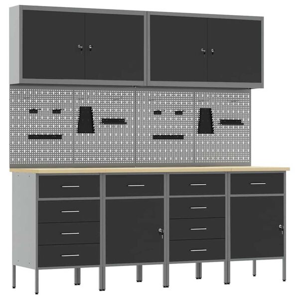 vidaXL Ντουλάπα Εργασίας με συρτάρι 10 pcs Μαύρο 200 x 55 x 200 εκ.