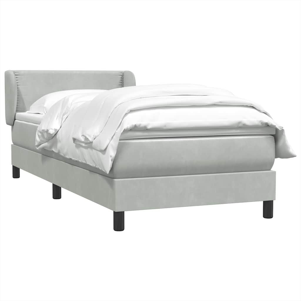 vidaXL Box Spring κρεβάτι με στρώμα ανοιχτό γκρι 90x220 εκ. Βελούδινο