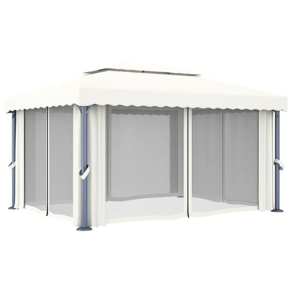 vidaXL Κιόσκι με Κουρτίνα και Φωτάκια LED Λευκό Κρεμ 4 x 3 μ.