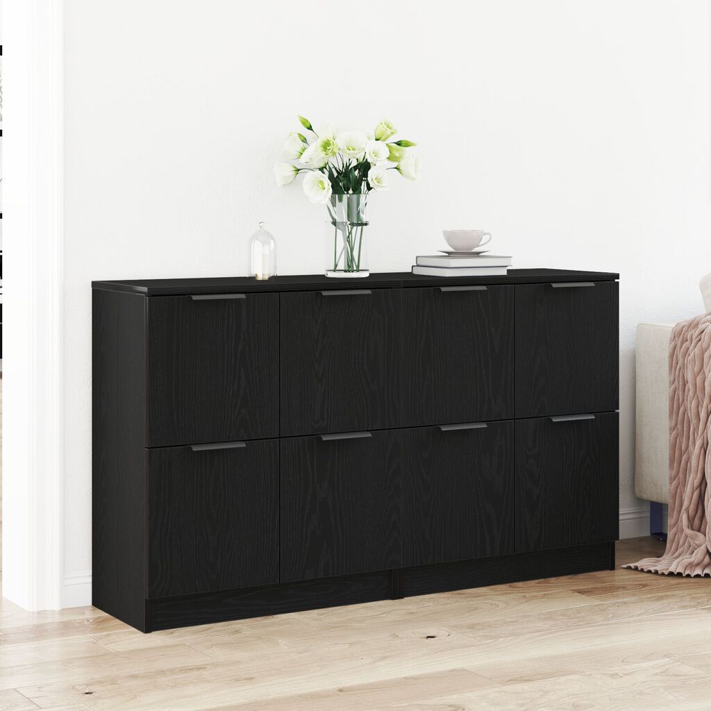 vidaXL Μπουφέδες 2 τμχ Μαύρο Δρυς 60x30x70 εκ Επεξεργασμένο Ξύλο