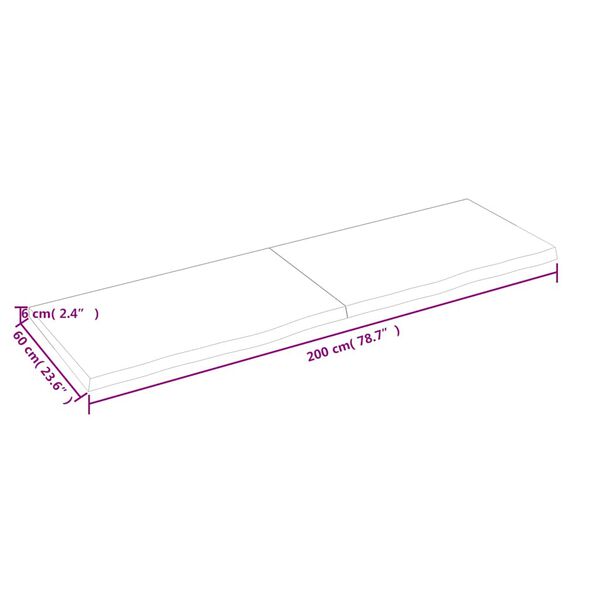 vidaXL Επιφάνεια Τραπεζιού Σκούρο Καφέ 200x60x(2-6)εκ Επεξ. Μασίφ Δρυς