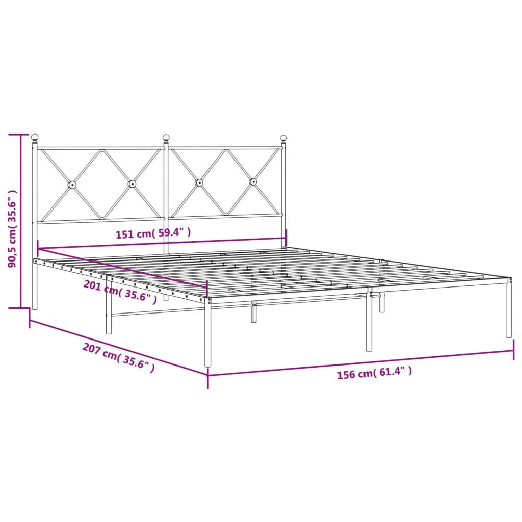 vidaXL Πλαίσιο Κρεβατιού με Κεφαλάρι Μαύρο 150 x 200 εκ. Μεταλλικό
