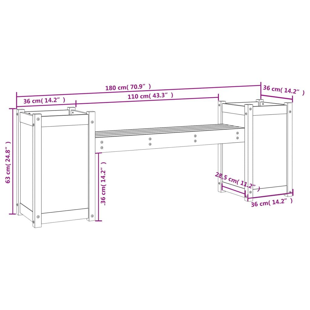 vidaXL Ζαρντινιέρα Παγκάκι Λευκό 180x36x63 εκ. από Μασίφ Ξύλο Πεύκου