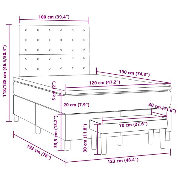 vidaXL Κρεβάτι Boxspring με Στρώμα Σκούρο Γκρι 120x190 εκ. Βελούδινο