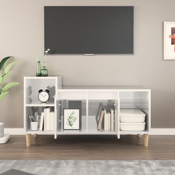 vidaXL Έπιπλο Τηλεόρασης Γυαλ. Λευκό 100x35x55 εκ. Επεξεργασμένο Ξύλο