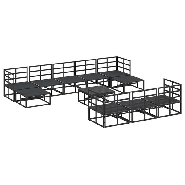 vidaXL Σετ Καναπέ Κήπου με μαξιλάρι 11 pcs Μαύρο Αλουμίνιο