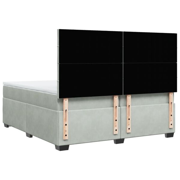 vidaXL Κρεβάτι Boxspring με Στρώμα Ανοιχτό Γκρι 200x200 εκ. Βελούδινο