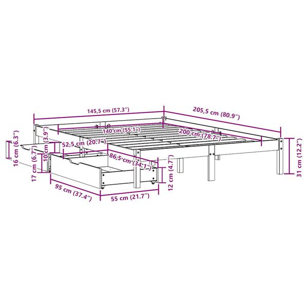 vidaXL Σκελετός Κρεβ. Χωρίς Στρώμα Λευκό 140x200 εκ Μασίφ Πεύκο