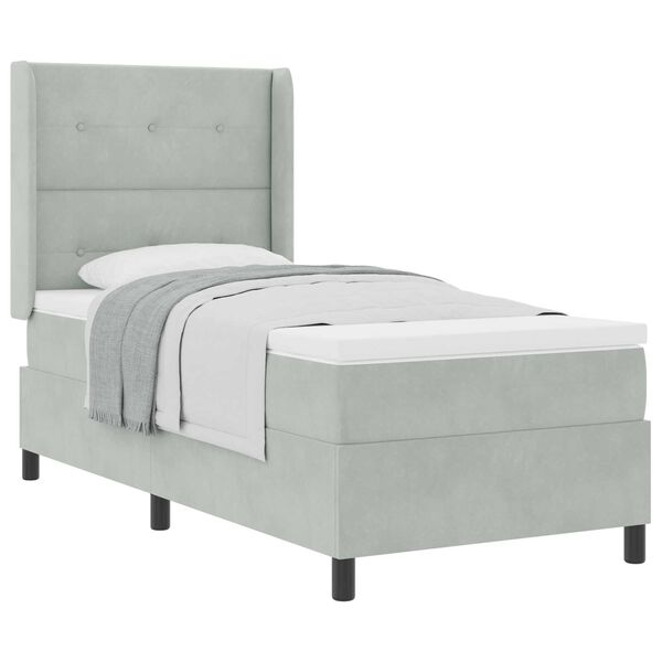 Κρεβάτι Box Spring με Ματράκι Γκρίζο Ανοιχτό 80x200 εκ. Βελούδινο