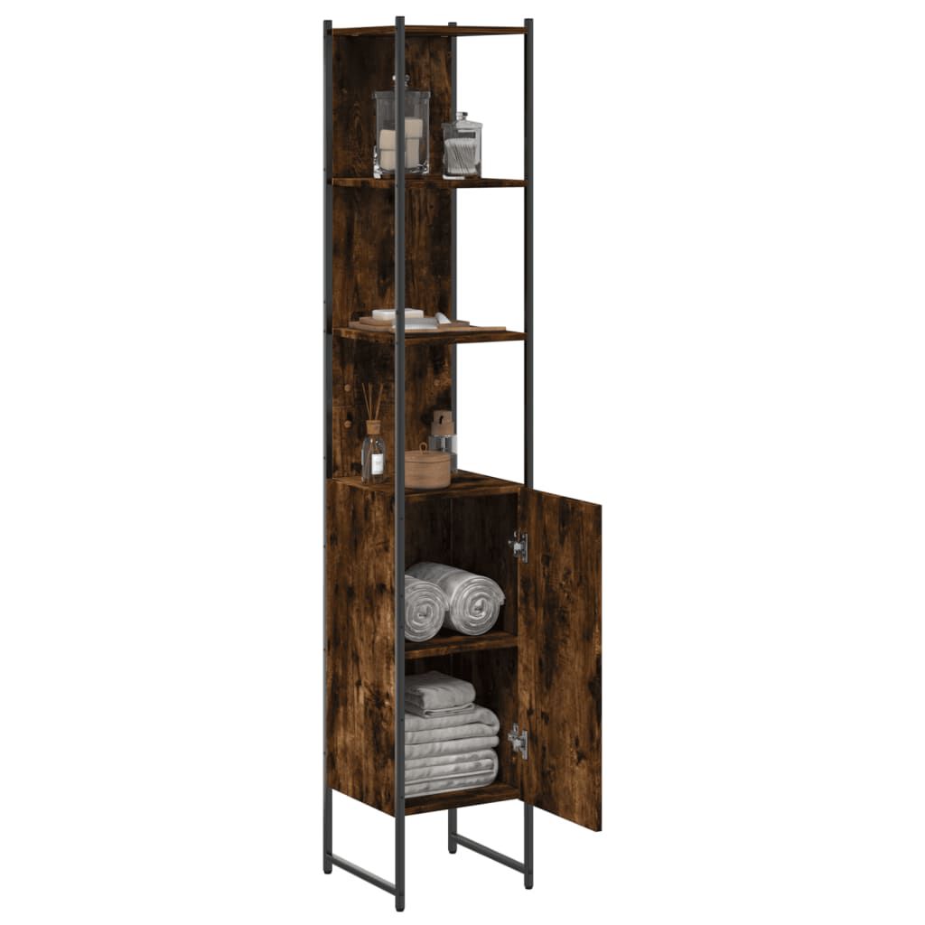 vidaXL Ντουλάπι Μπάνιου Καπνιστή Δρυς 33x33x185,5 εκ. Επεξεργ. Ξύλο