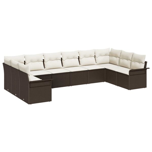 vidaXL Σετ Καναπέ Κήπου με μαξιλάρι 10 pcs Καφέ Πολυ ράταν