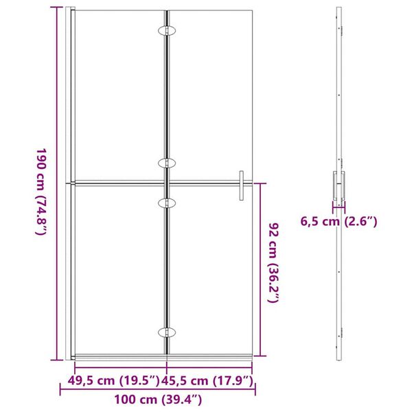 vidaXL Τοίχος ντους Walk-in Άλλο Χρυσό και διαφανές 100 x 190 cm