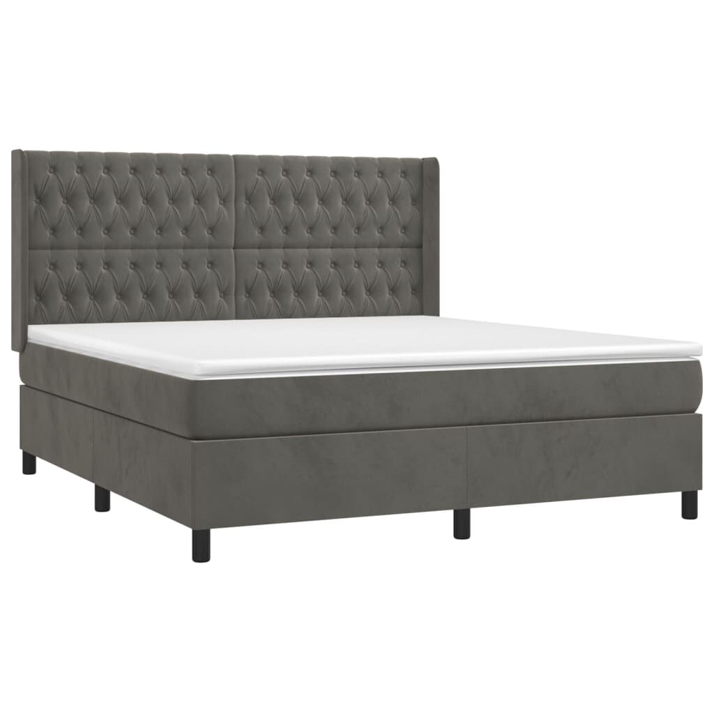 vidaXL Κρεβάτι Boxspring με Στρώμα Σκούρο Γκρι 180x200 εκ. Βελούδινο