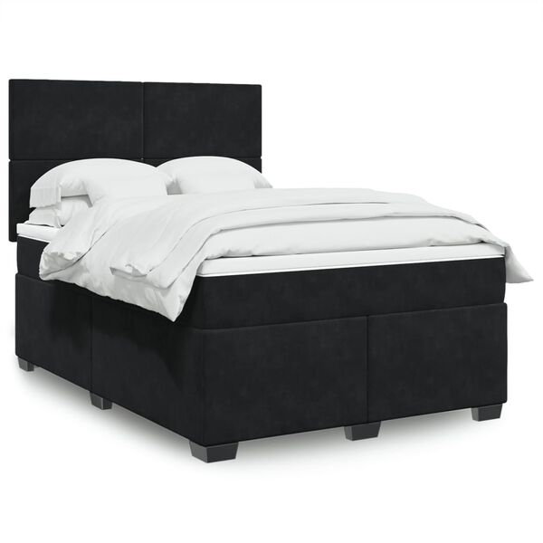 vidaXL Κρεβάτι Boxspring με Στρώμα Μαύρο 140x200 εκ. Βελούδινο
