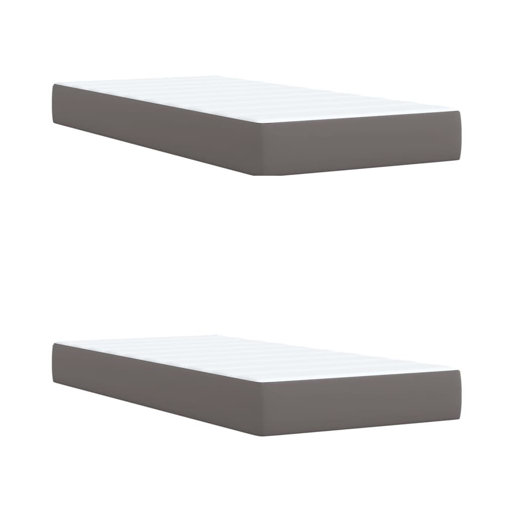 vidaXL Κρεβάτι Boxspring με Στρώμα Γκρι 200x200 εκ. Συνθετικό Δέρμα