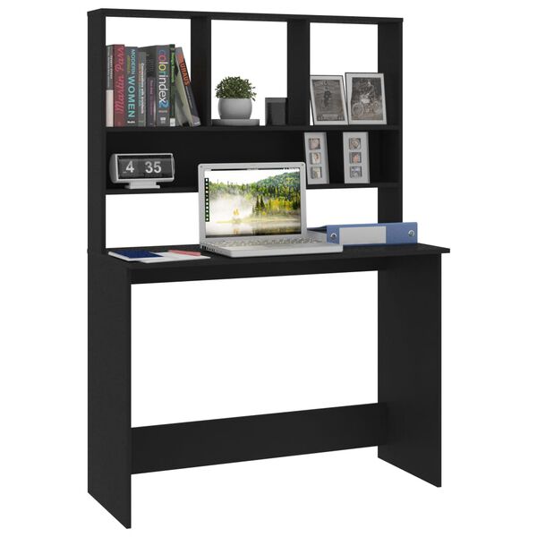 vidaXL Γραφείο με Ράφια Μαύρο 110 x 45 x 157 εκ. από Μοριοσανίδα