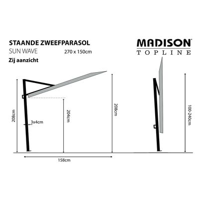 Madison Ομπρέλα Βεράντας Sun Wave Γκρι 270 x 150 εκ. PAC3P014