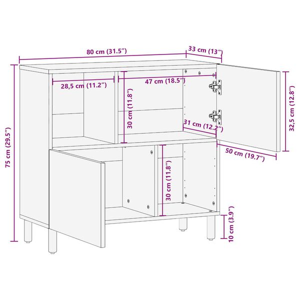 vidaXL Πλαϊνό Γραφείο με ράφι Καφέ 80 x 33 x 75 εκ Μασίφ ξύλο ακακίας