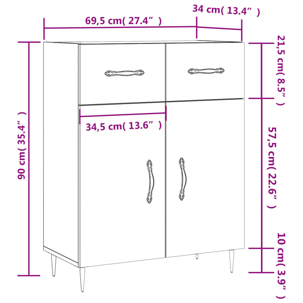 vidaXL Ντουλάπι Γκρι Sonoma 69,5 x 34 x 90 εκ. από Επεξεργασμένο Ξύλο