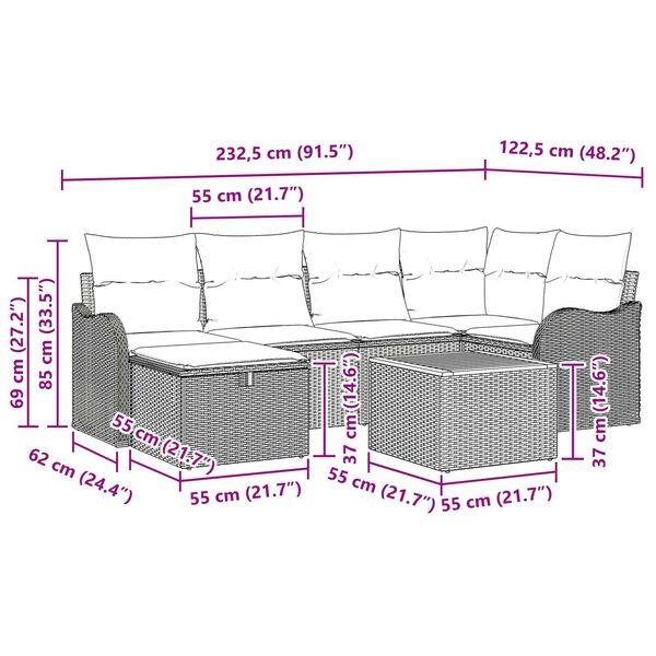 vidaXL Σετ Καναπέ Κήπου με μαξιλάρι 7 pcs Μπεζ Πολυ ράταν