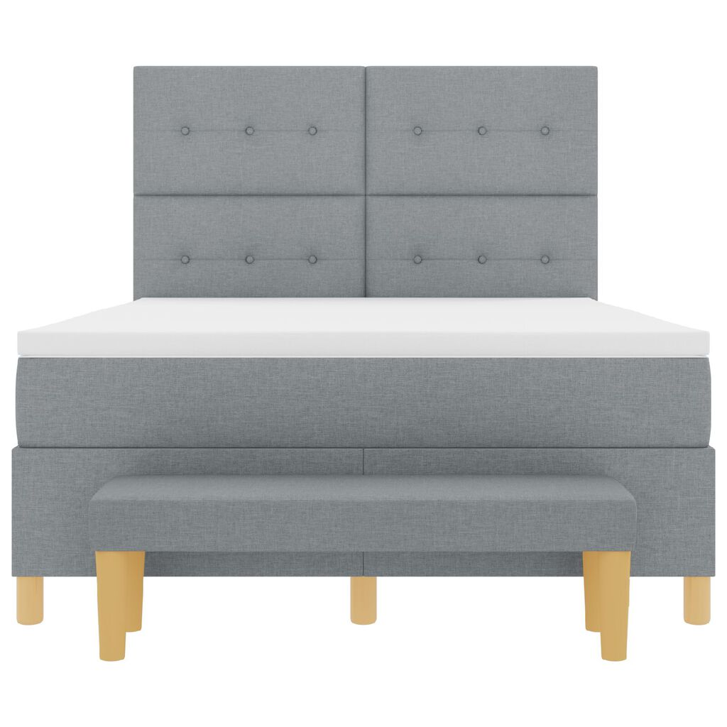Κρεβάτι Box Spring με στρώμα και πάγκο vidaXL Ανοιχτό Γκρι 140x190 εκ Υφάσμα