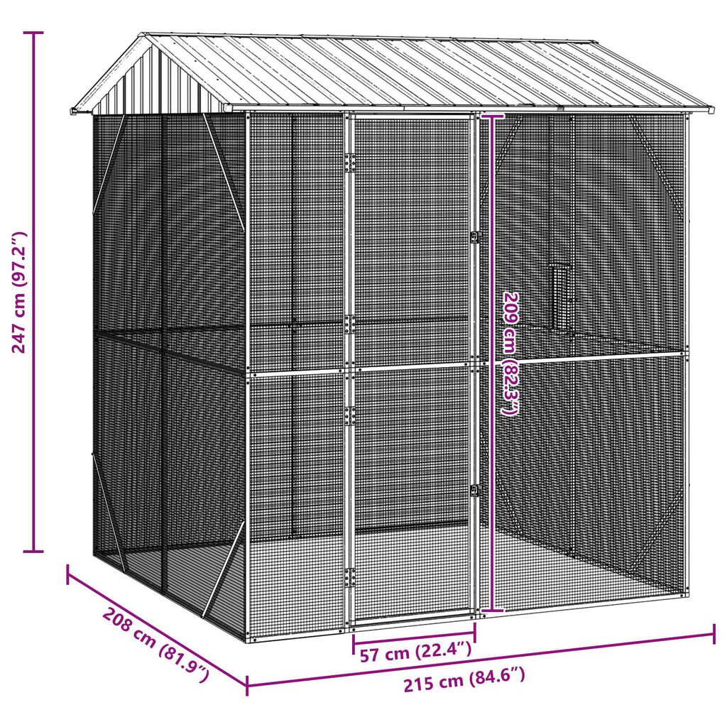 vidaXL Κλουβί Πουλιών Ανθρακί 215 x 208 x 247 εκ Γαλβανισμένος χάλυβας