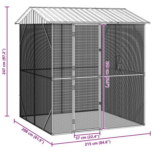 vidaXL Κλουβί Πουλιών Ανθρακί 215 x 208 x 247 εκ Γαλβανισμένος χάλυβας