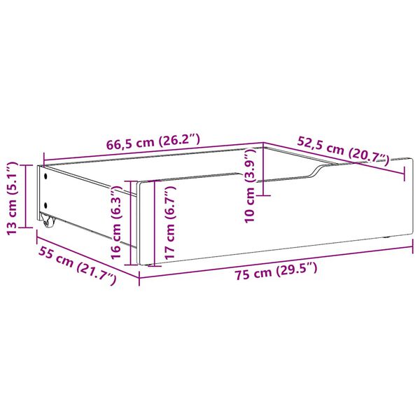 vidaXL Συρτάρια Κρεβατιού 2 τεμ 75x55x17 εκ. Καφέ Κεριού Μασίφ Πεύκο