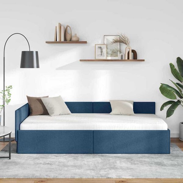 vidaXL Κρεβάτι Γωνίας Μπλε 90 x 200 cm Ύφασμα και Έργο ξύλου