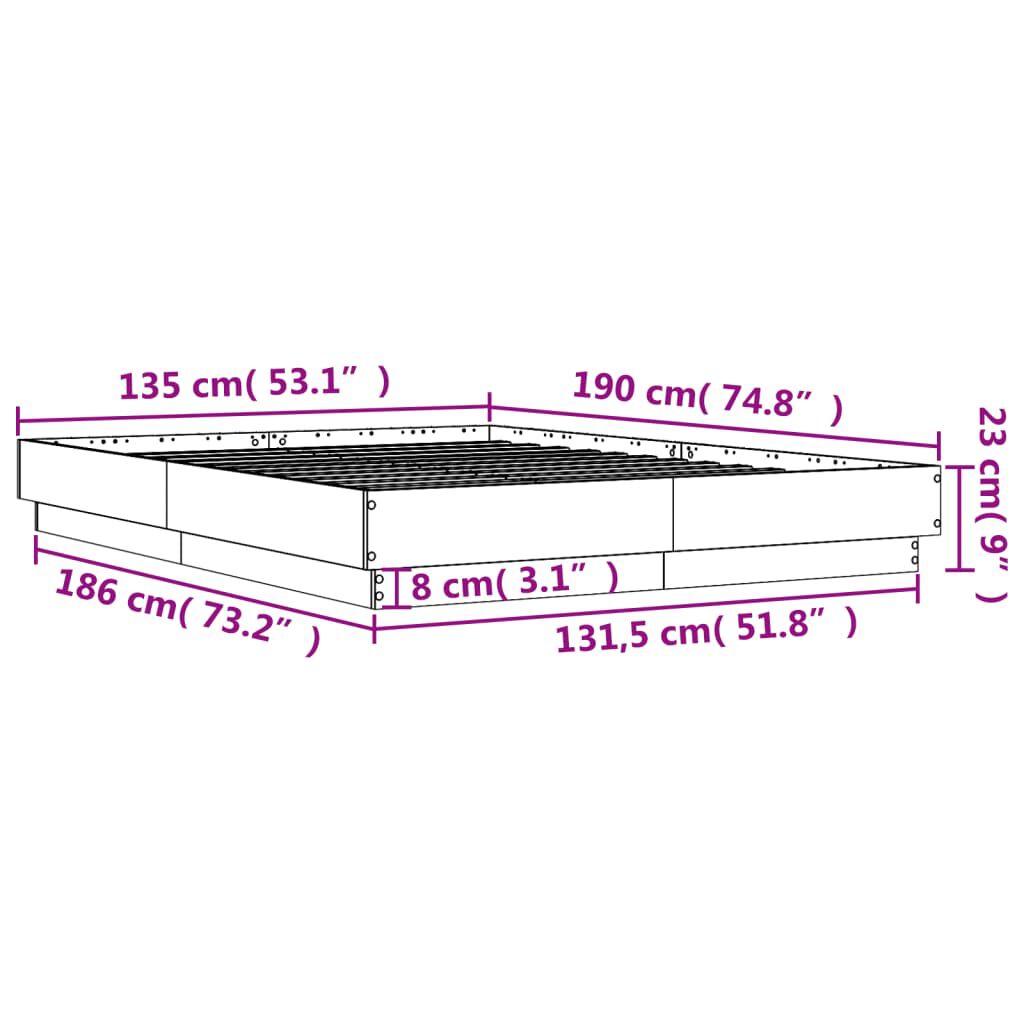 vidaXL Πλαίσιο Κρεβατιού με LED Λευκό 135 x 190 εκ.