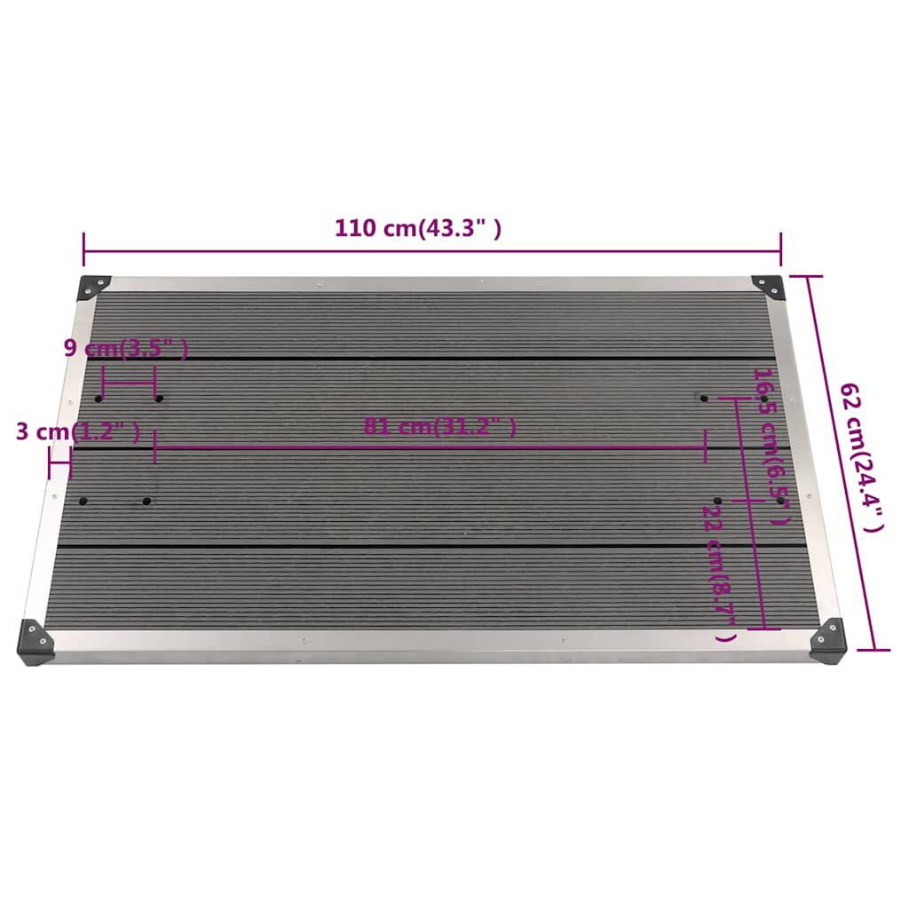 vidaXL Βάση Ντουζιέρας Εξωτερ. Χώρου Γκρι 110x62 εκ. WPC/Ανοξ. Ατσάλι