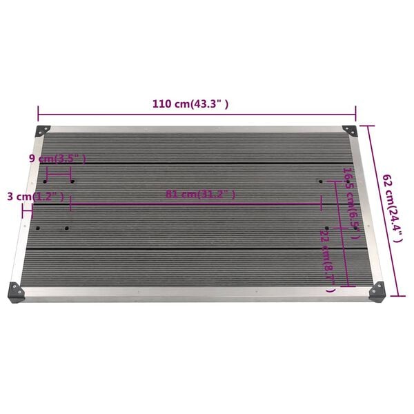 vidaXL Βάση Ντουζιέρας Εξωτερ. Χώρου Γκρι 110x62 εκ. WPC/Ανοξ. Ατσάλι