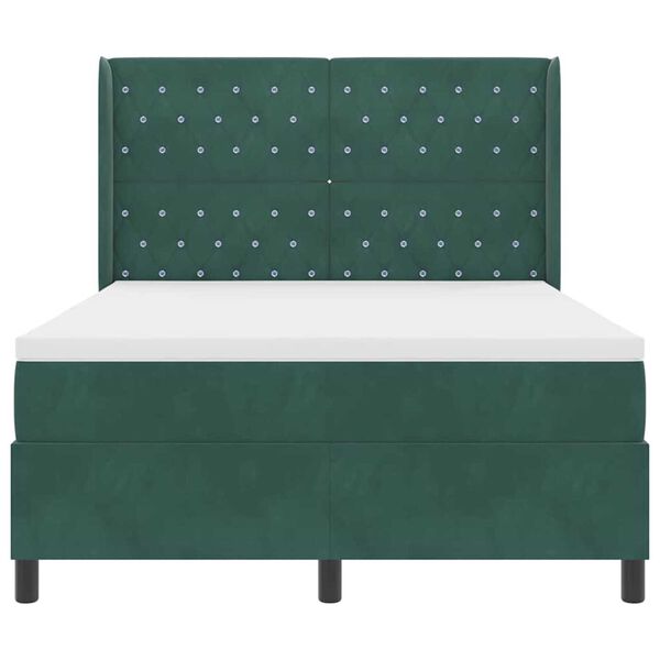 vidaXL Κρεβάτι Box Spring LED με Στρώμα Σκούρο πράσινο 140 x 200 cm
