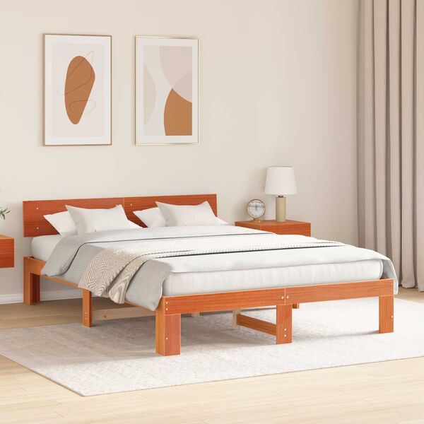 vidaXL Σκελετός Κρεβατιού Καφέ 150 x 200 cm Μασίφ ξύλο πεύκου