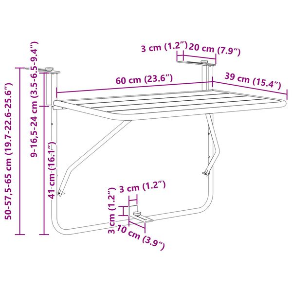 vidaXL Πτυσσόμενο Τραπέζι Μπαλκονιού Κόκκινο 60x40 εκ. Ατσάλι