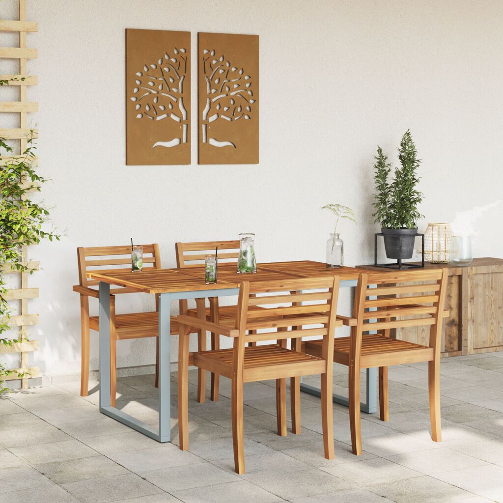 vidaXL Εξωτερικό Τραπεζάκι Φαγητού Γκρι 140x80x75 εκ. Ατσάλι & Μασίφ ξύλο ακακίας