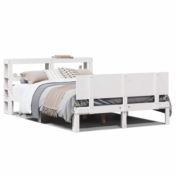 vidaXL Πλαίσιο Κρεβατιού με Κεφαλάρι Λευκό 135x190 εκ. Μασίφ Πεύκου