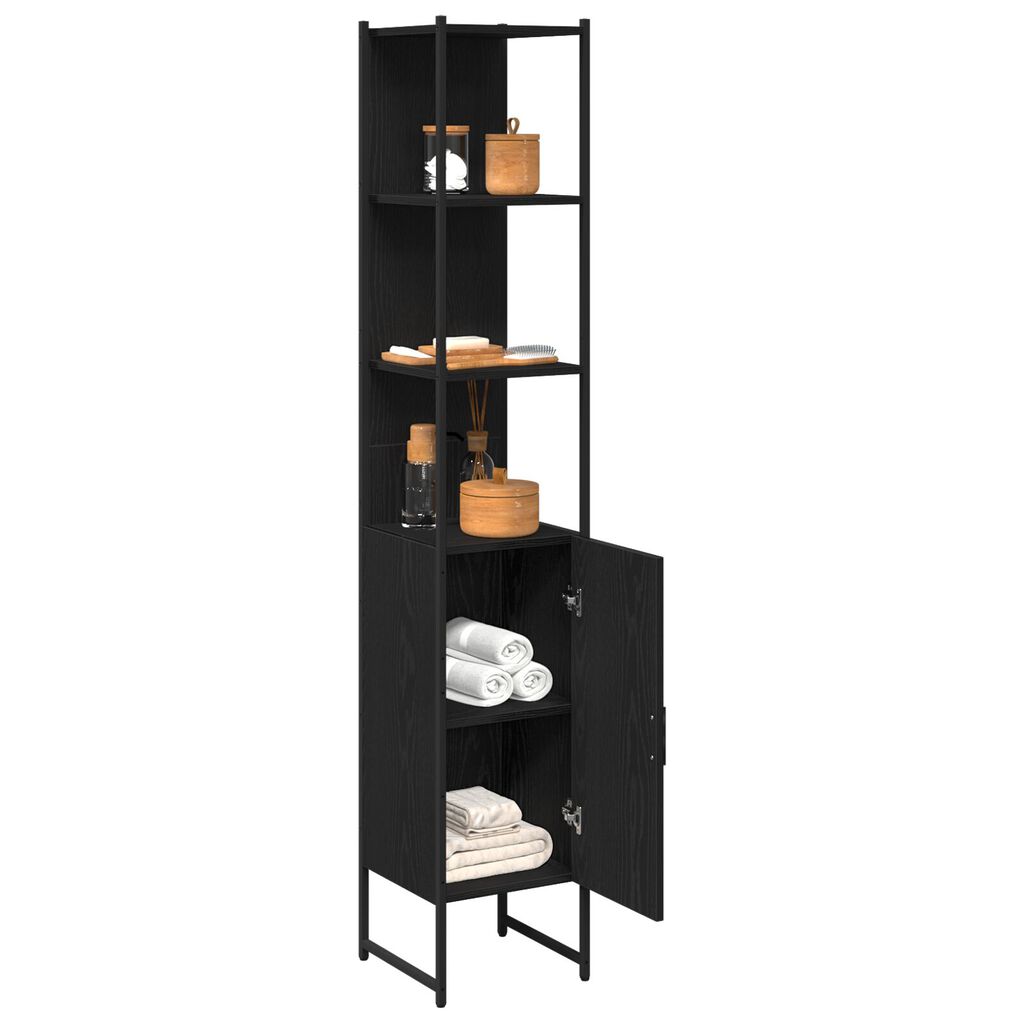 vidaXL Ντουλάπι Μπάνιου Μαύρο Δρυς 33x33x185,5 εκ. Κατασκευασμένο ξύλο