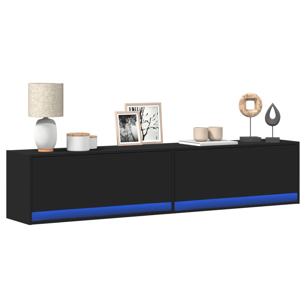 vidaXL Έπιπλο Τοίχου Τηλεόρασης με LED Μαύρο 180x31x38 εκ.