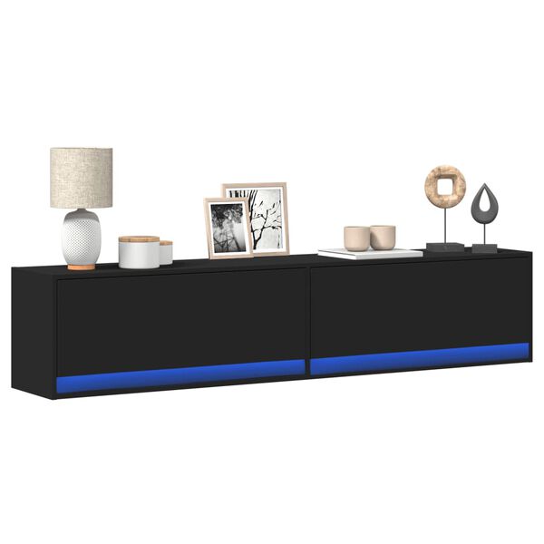 vidaXL Έπιπλο Τοίχου Τηλεόρασης με LED Μαύρο 180x31x38 εκ.