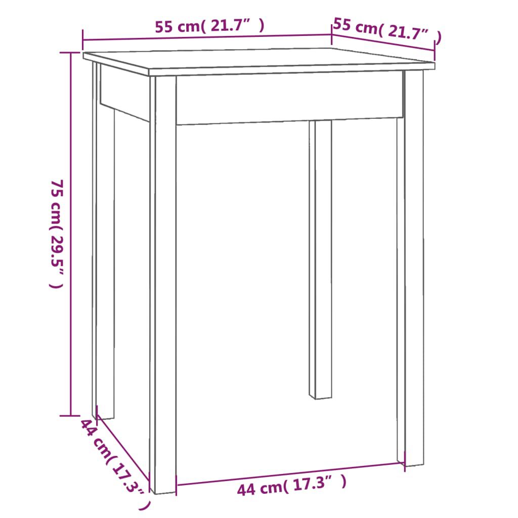 vidaXL Τραπεζαρία Λευκή 55 x 55 x 75 εκ. από Μασίφ Ξύλο Πεύκου